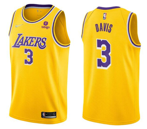 Men's Los Angeles Lakers #3 Anthony Davis Yellow Stitched Basketball Jersey